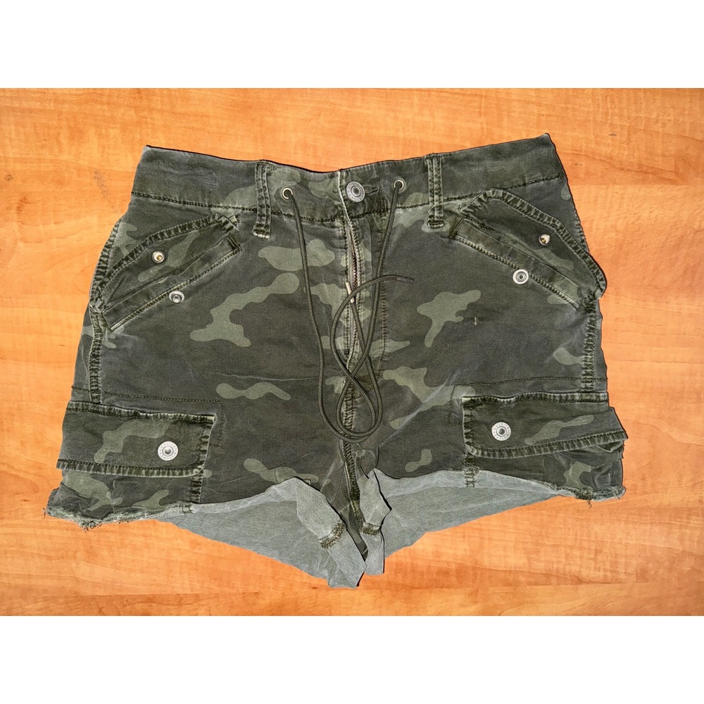 American Eagle Mom Short Camo Cargo Utility Shorts Green Super Stretch Size 2